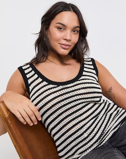 Stripe Crochet Knitted Scoop Neck Vest
