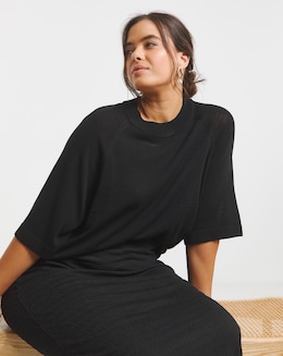 Black Short Sleeve Boxy Knitted Jumper