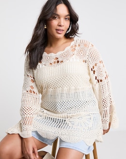 Long Sleeve Crochet Smock Dress