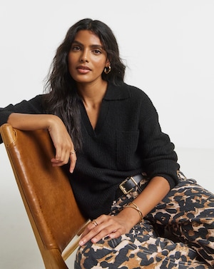 V-Neck Collared Jumper - Image 1