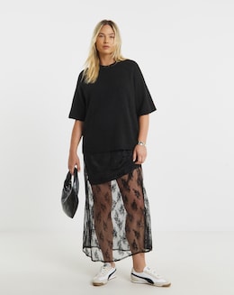 Cosy Yarn Black Short Sleeve Boxy Knitted T-Shirt