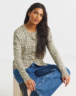 Leopard Print Soft Touch Crew Neck Cardigan