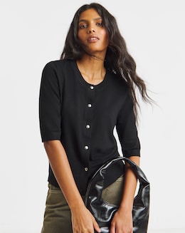 Black Soft Touch Half Sleeve Cardigan