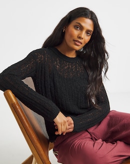 Black Hole Knit Crew Neck Long Sleeve Top