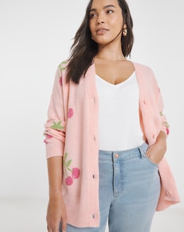 Cherry Graphic Print Boyfriend Cardigan