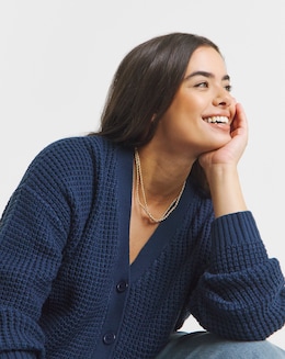 Navy Waffle Knit Boyfriend Cardigan