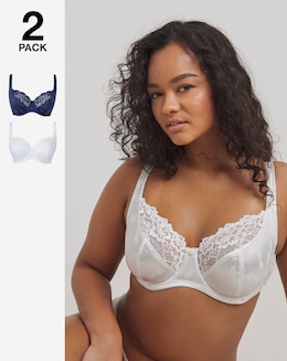 Pretty Secrets Laura 2 Pack Full Cup Wired Bras B-H -Navy/White