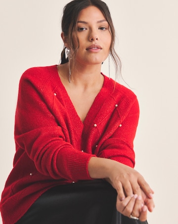Simply Be V-Neck Pearl Cable Knit Jumper