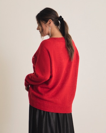 Simply Be V-Neck Pearl Cable Knit Jumper