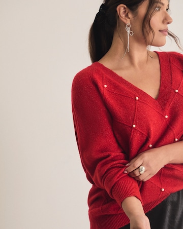 Simply Be V-Neck Pearl Cable Knit Jumper