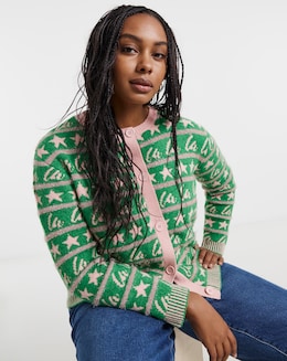 Green &amp; Pink Fa La La La Christmas Cardigan