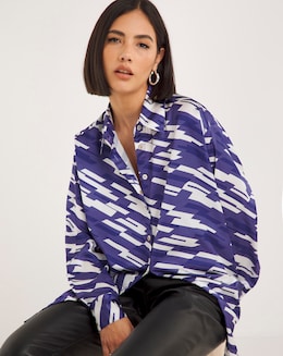 Geo Print Long Sleeve Relaxed Satin Shirt