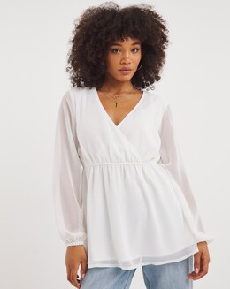 White Long Sleeve V Neck Chiffon Blouse