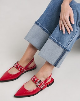 Naples Pointed Toe Hardware Mary Jane Flat Slingback Shoes Extra Wide EEE Fit