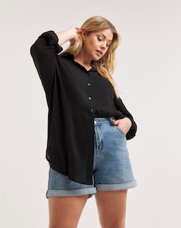 Black Crinkle Long Sleeve Shirt