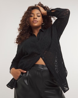 Black Longline Long Sleeve Lace Shirt