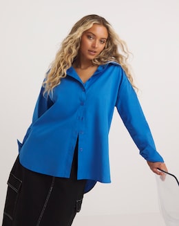 Blue Relaxed Cotton Oversized Poplin Shirt