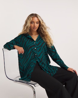 Green Zebra Print Long Sleeve Shirt