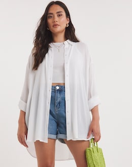 White Crinkle Long Sleeve Shirt