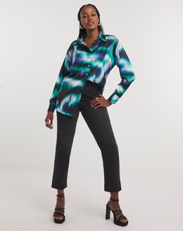 Abstract Print Relaxed Fit Satin Shirt