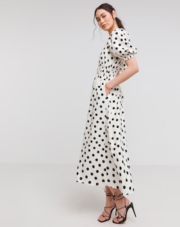 Flounce London Ivory Crepe Spotted Midaxi Dress