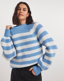 Blue And White Stripe Rib Jumper