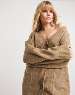 Camel Boyfriend Pocket Detail Cardigan