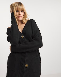 Black Boyfriend Pocket Detail Cardigan