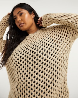 Neutral Hole Knit Longline Jumper