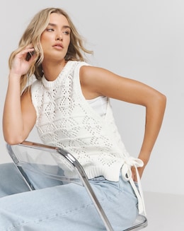 Cream Cotton Tie Side Knitted Tank Top