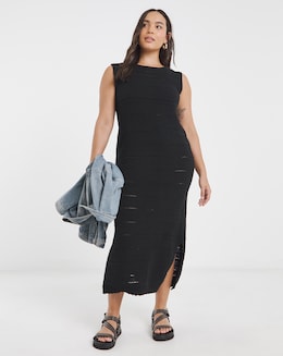 Black Crochet Midi Dress