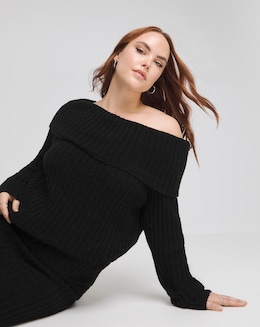 Black Rib Tetxured Knitted Bardot Jumper