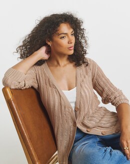 Stone Ladder Stitch Boyfriend Cardigan - Image