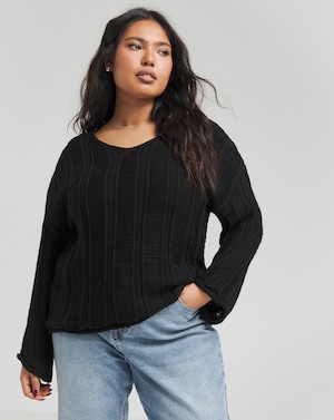 Black V Neck Ladder Detail Jumper - Image 1