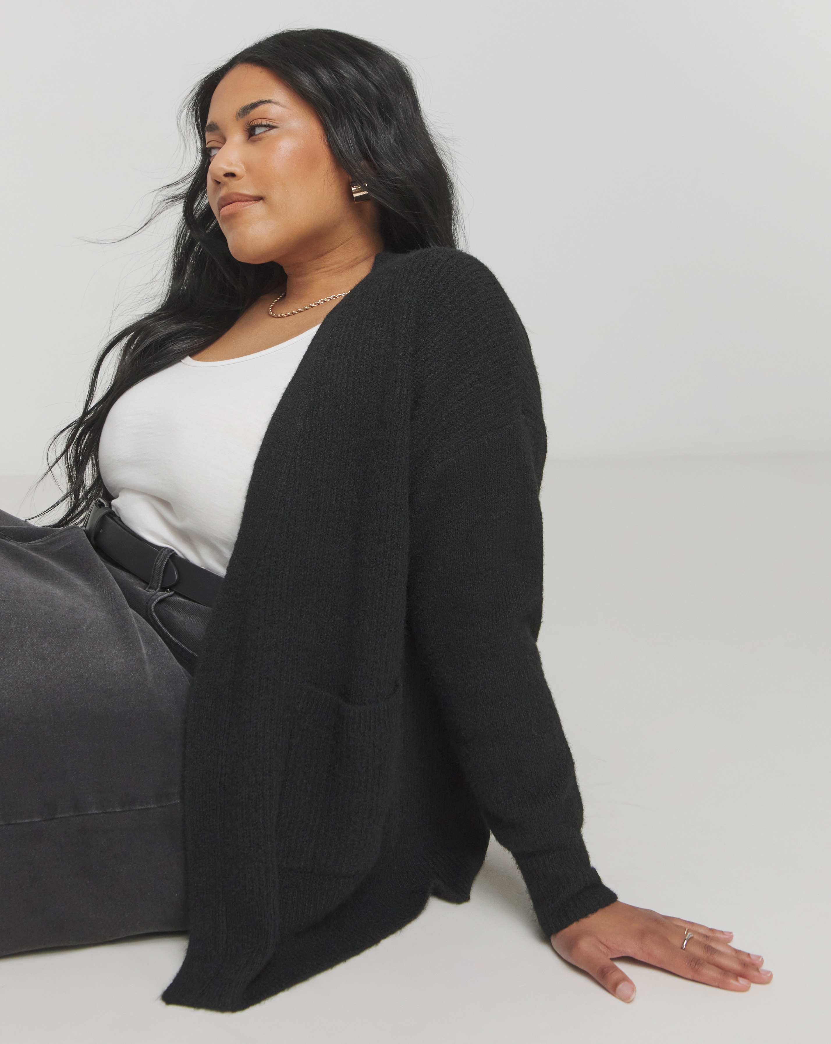 Black coatigan plus size hot sale