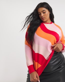 Red Swirl Pattern Crew Neck Jumper