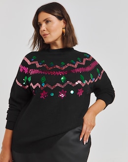 Black Sequin Fair Isle Christmas Jumper