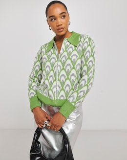 Simply Be X Twisted Wunder Jacquard Zip Collar Cardigan