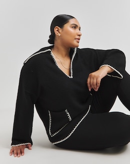 Black Blanket Stitch Pocket Collar Jumper