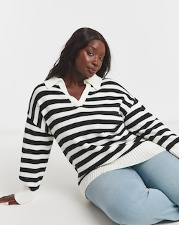 Mono Stripe Collar Detail Jumper