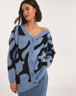 Blue Animal Pattern Cardigan