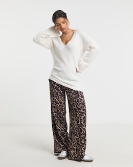 Ivory Slouchy V Neck Longline Jumper
