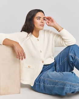 Simply Be Cream Crew Neck Cardigan - Image