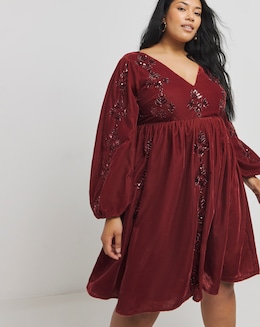 Maya Crushed Velvet Embellished Dress