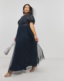 Maya Puff Sleeve Delicate Sequin Tulle Maxi Dress