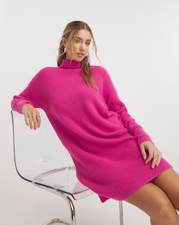 Pink Long Sleeve Knitted Mini Dress