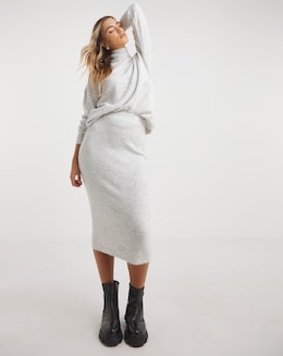 Grey Knitted Midi Skirt