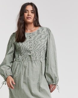 Native Youth Shirred Check Midi Dress