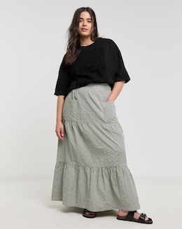 Native Youth Tiered Check Maxi Skirt with Pockets