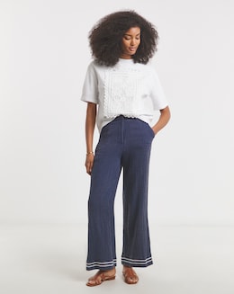 Native Youth Wide Linen Blend Contrast Stitch Trouser